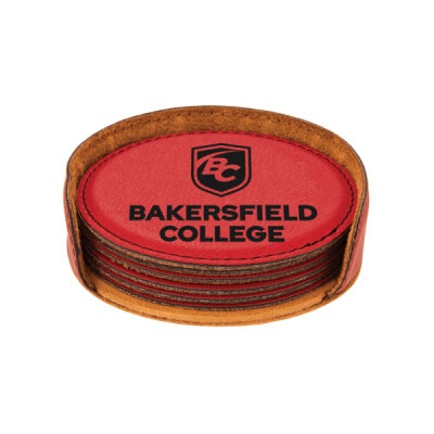 4" Red Laserable Leatherette Round 6-Coaster Set Thumbnail