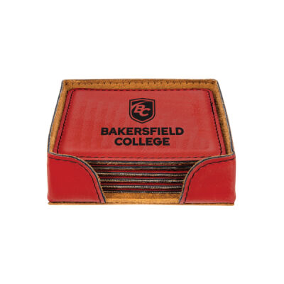 4" x 4" Red Laserable Leatherette Square 6-Coaster Set with Holder Thumbnail